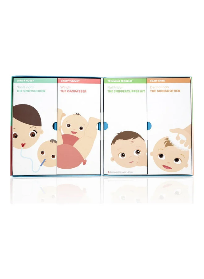 فريدا بيبي Baby Basics Kit | Made in Sweden | Newborn Care Set with NoseFrida Nasal Aspirator, Windi GasPasser, NailFrida Clipper, DermaFrida SkinSoother & Carry Case